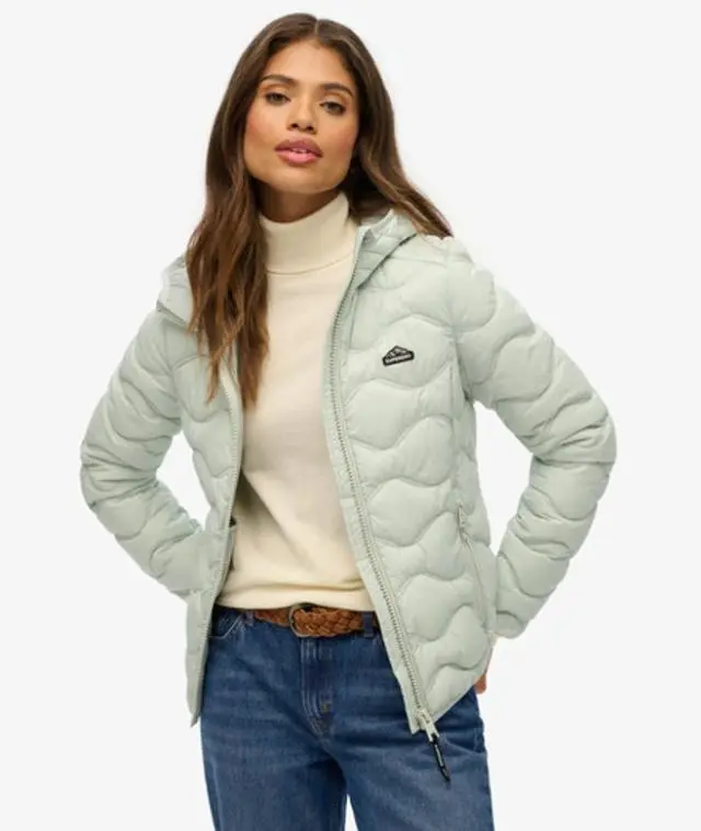 Superdry Women's Hooded Fuji Lite Wave Padded Jacket Light Grey / Puritan Grey -