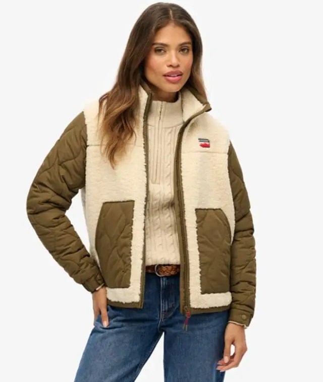 Superdry Women's Fleece Hybrid Jacket Cream / Oatmeal Beige -