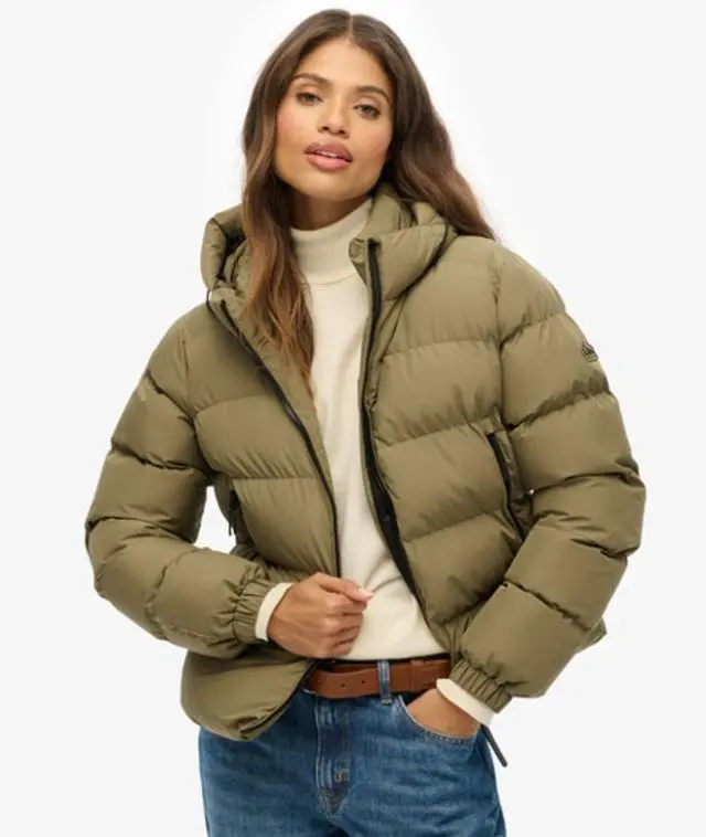 Superdry Women's Hooded Sports Puffer Jacket Green / Khaki -