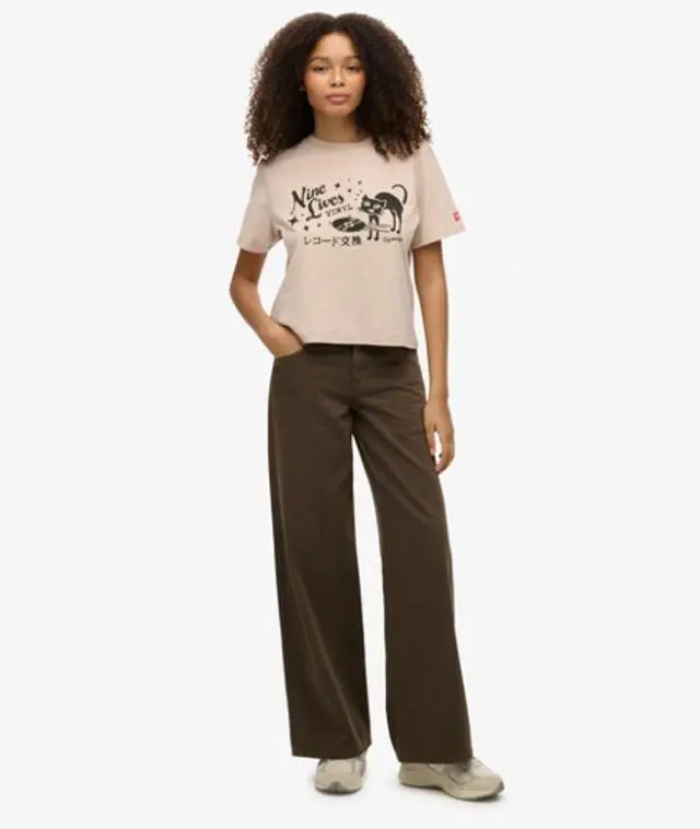Superdry Women's Mid Rise Baggy Pants Khaki / Deep Khaki Green -