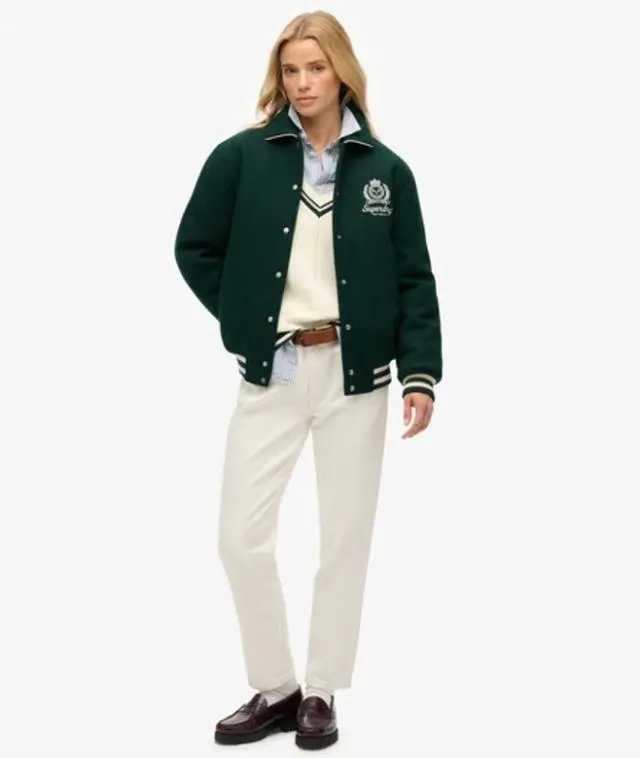 Superdry Women's Country Club Wool Bomber Jacket Green / Enamel Green - 