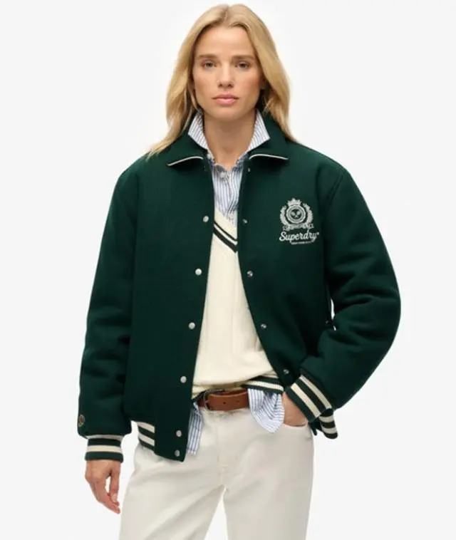 Superdry Women's Country Club Wool Bomber Jacket Green / Enamel Green -