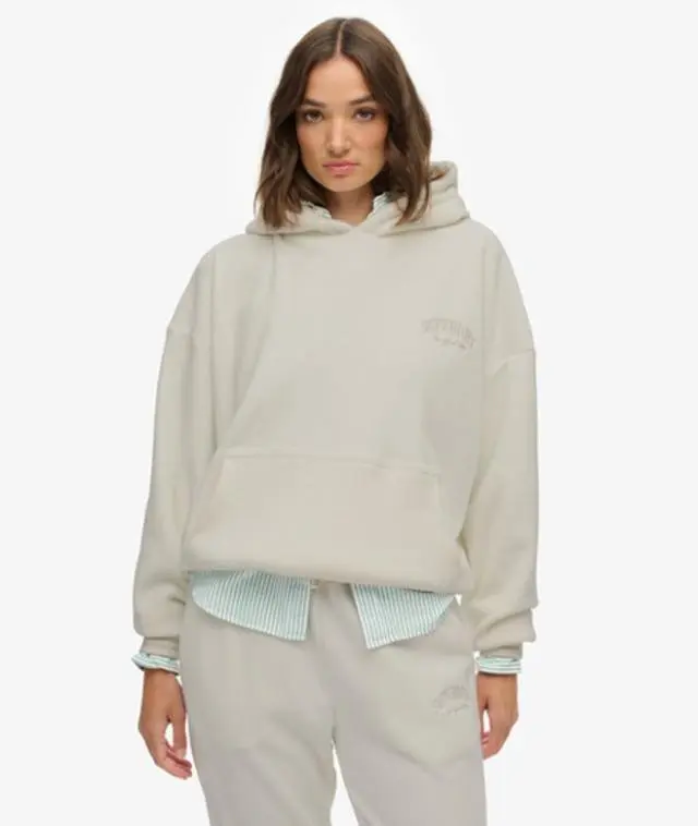 Superdry Women's Country Club Velour Relaxed Hoodie White / Off White -