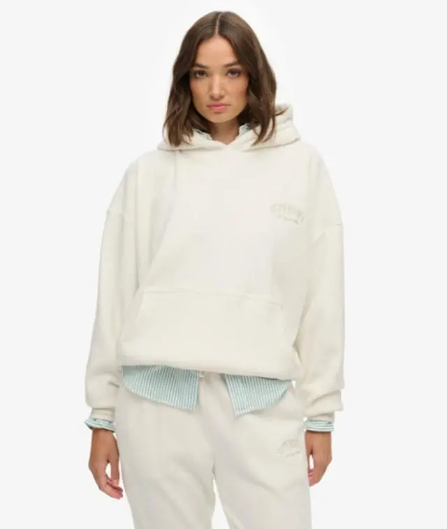Superdry Women's Country Club Velour Relaxed Hoodie White / Off White - 