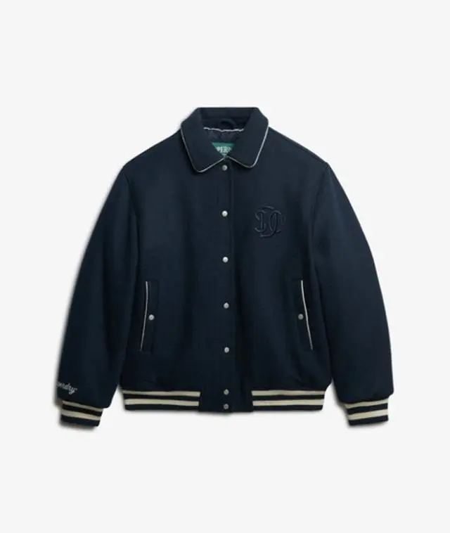 Superdry Women's Country Club Wool Bomber Jacket Blue / Blueberry Navy - 