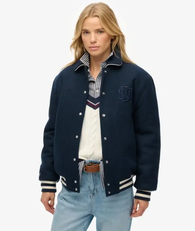 Superdry Women's Country Club Wool Bomber Jacket Blue / Blueberry Navy -