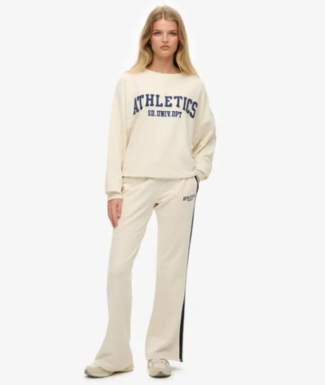 Superdry Women's Athletic Stripe Flare Joggers White / Desert Bone Off White -