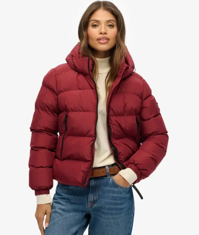 Superdry Women's Hooded Sports Puffer Jacket Red / Stanton Red -