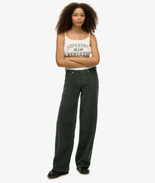 Superdry Women's Mid Rise Baggy Jumbo Cord Pants Green / Deep Forest Green -