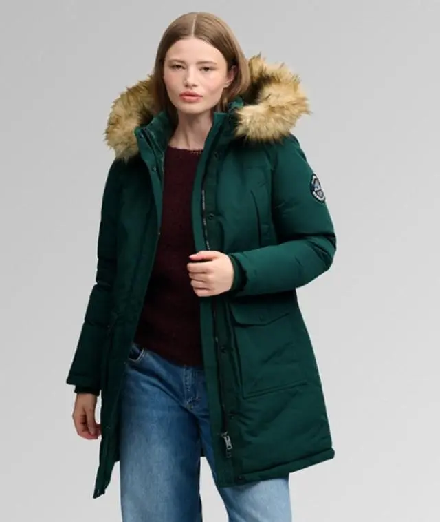 Superdry & Co Women's Everest Faux Fur Parka Coat Green / Enamel Green - 