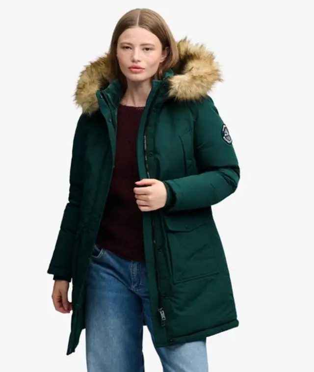 Superdry & Co Women's Everest Faux Fur Parka Coat Green / Enamel Green - 