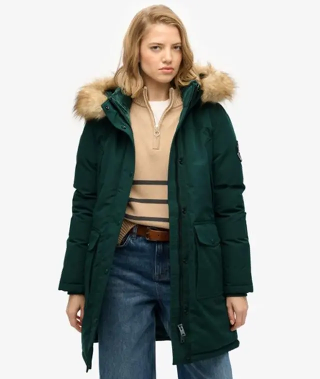 Superdry Women's Everest Faux Fur Parka Coat Green / Enamel Green -