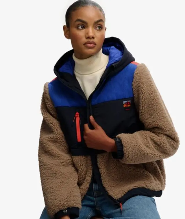 Superdry & Co Women's Hooded Fleece Sherpa Jacket Grey / Cobblestone Grey - 