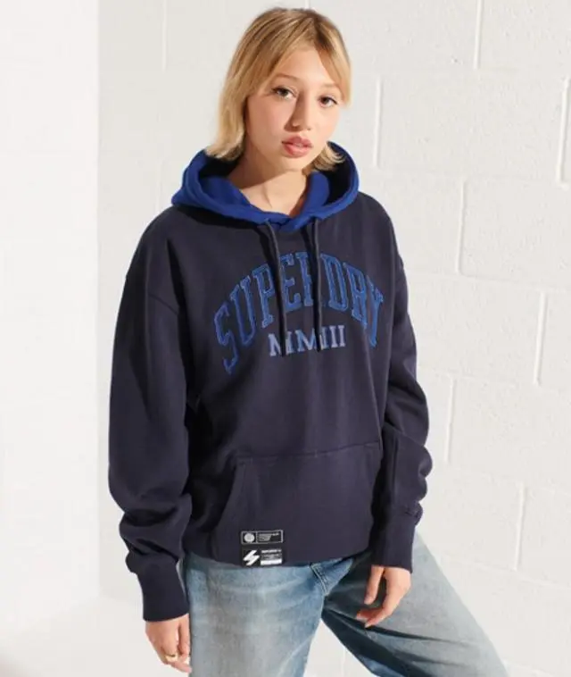 Superdry Women's Varsity Arch Oversized Hoodie Navy / Deep Navy - 