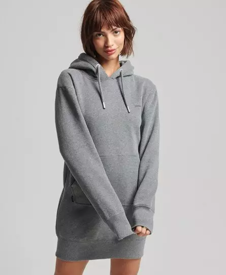 Superdry Women's Vintage Logo Embroidered Hoodie Dress Grey / Rich Charcoal Marl - 