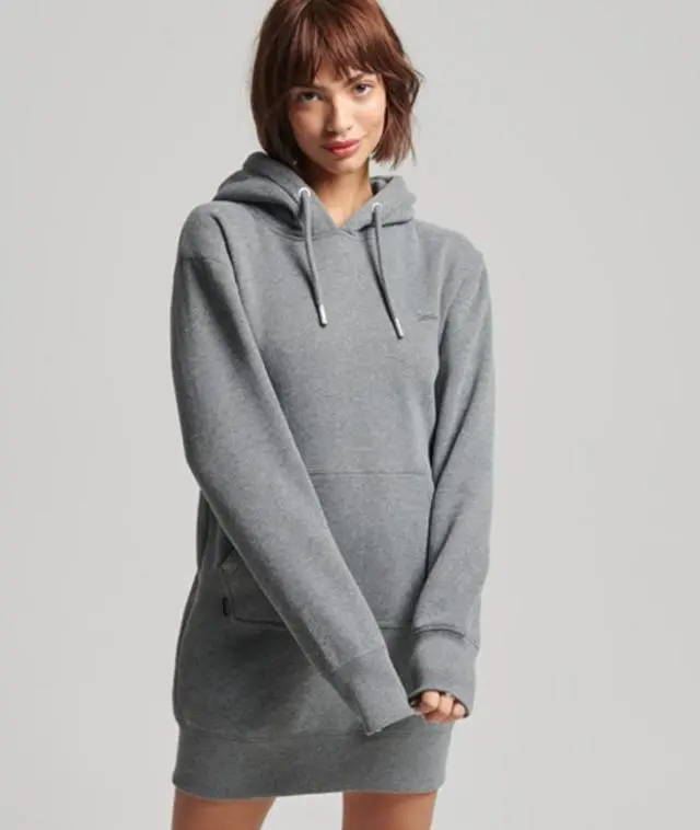 Superdry Women's Vintage Logo Embroidered Hoodie Dress Grey / Rich Charcoal Marl - 