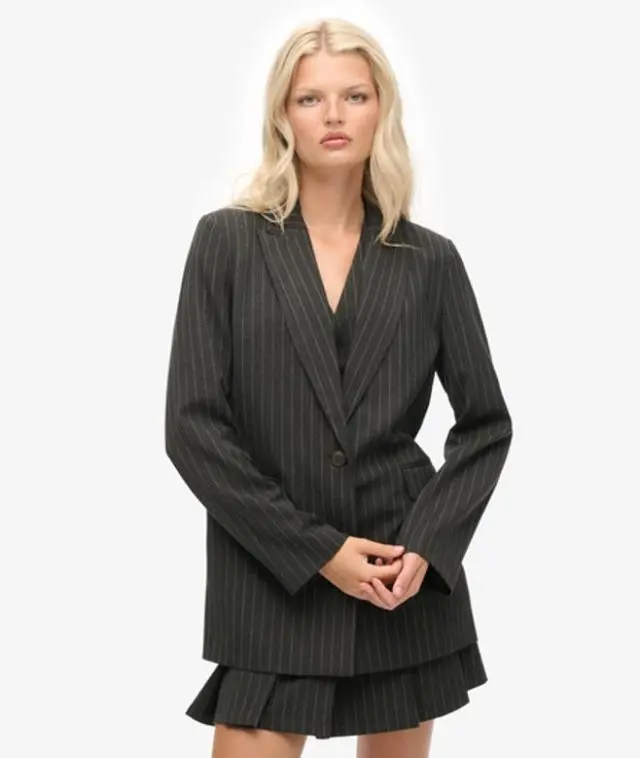 Superdry Women's Pinstripe Boyfriend Blazer Grey / Charcoal Pinstripe - 