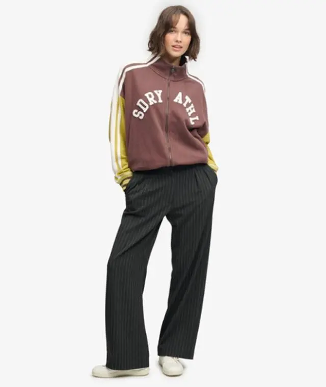 Superdry & Co Women's Mid Rise Pinstripe Trousers Grey / Charcoal Pinstripe - 