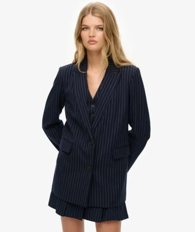 Superdry Women's Pinstripe Boyfriend Blazer Blue / Navy Pinstripe -