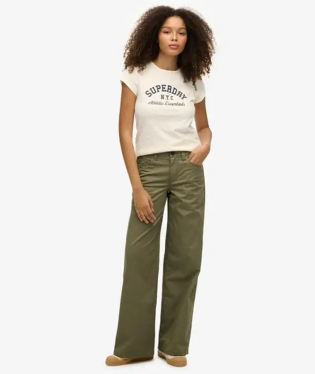 Superdry Women's Mid Rise Baggy Chino Green / Dusty Olive Green -