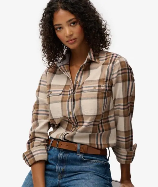Superdry & Co Women's Lumberjack Check Flannel Shirt Beige / Beige/cream Check - 