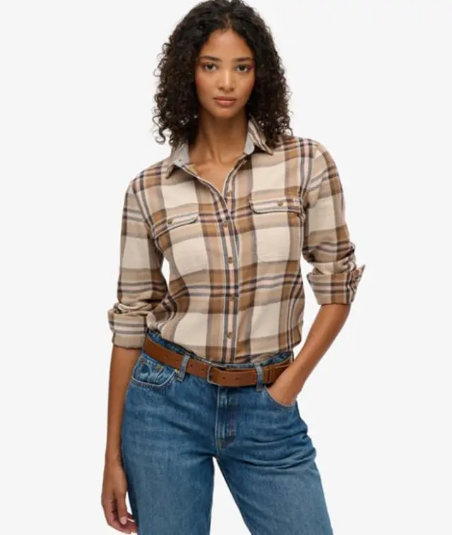 Superdry Women's Lumberjack Check Flannel Shirt Beige / Beige/cream Check -