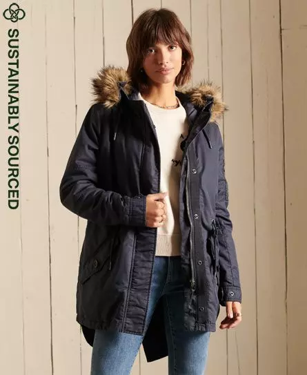 Superdry Women's Military Fishtail Parka Coat Blue / Scout Navy - 