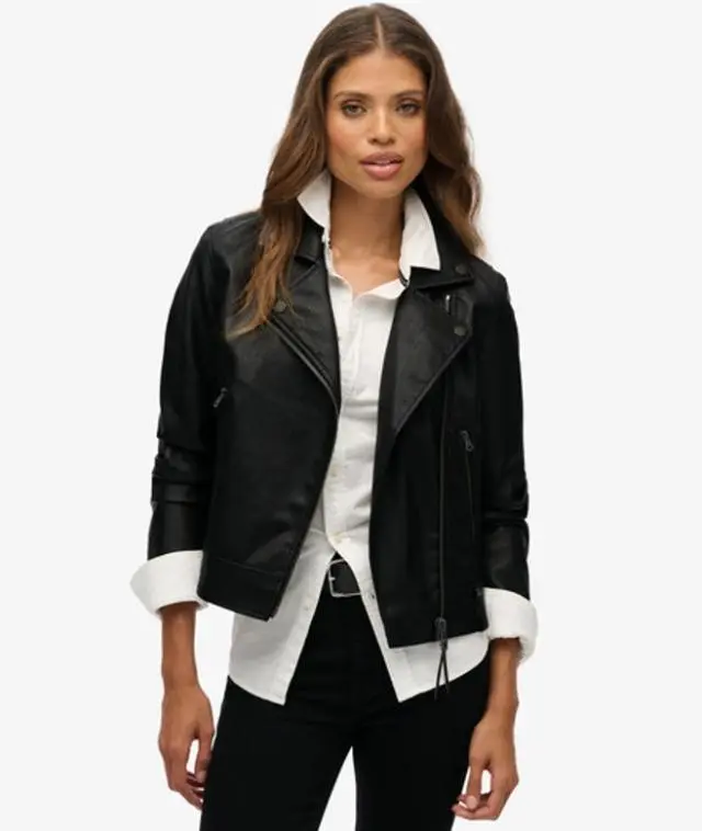 Superdry Women's Classic Faux Leather Biker Black -