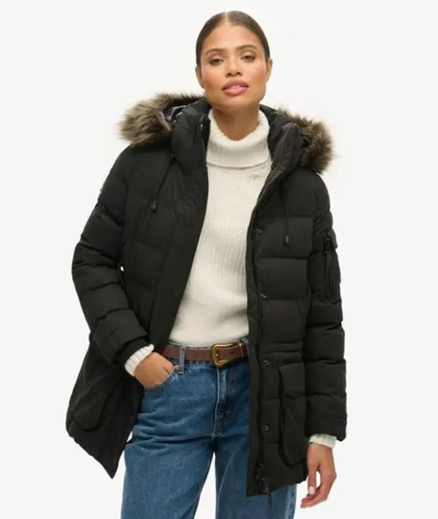 Superdry & Co Women's Microfiber Expedition Parka Jacket Black / Jet Black - 