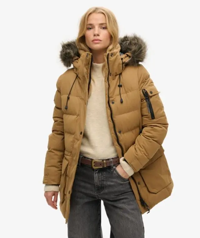 Superdry & Co Women's Microfiber Expedition Parka Jacket Brown / Sandstone - 