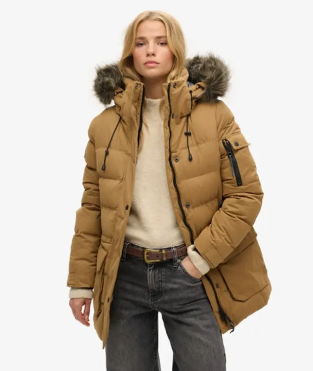 Superdry & Co Women's Microfiber Expedition Parka Jacket Brown / Sandstone - 
