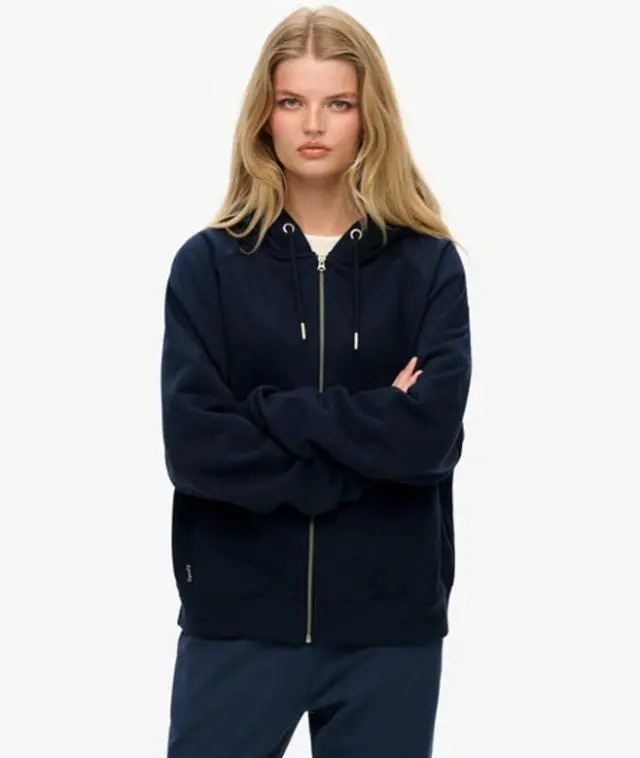 Superdry Women's Essential Logo Raglan Zip Hoodie Navy / Richest Navy -