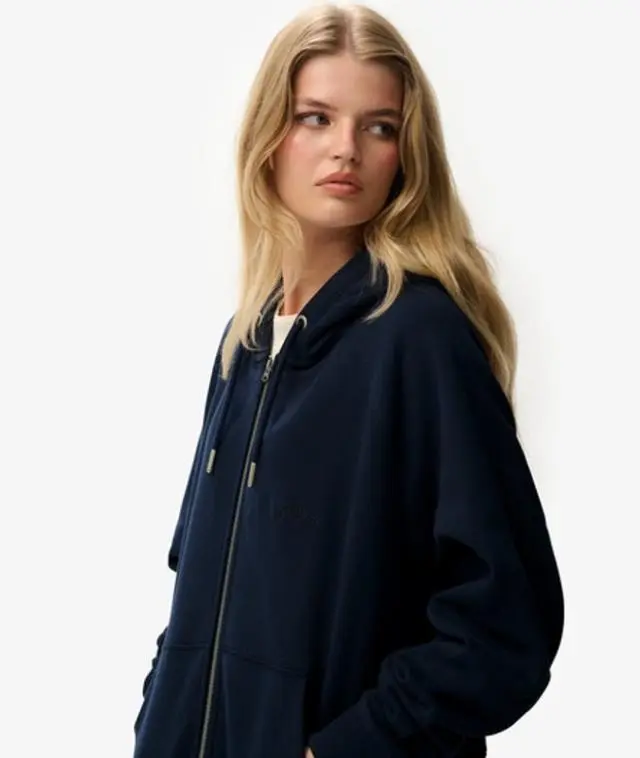 Superdry Women's Essential Logo Raglan Zip Hoodie Navy / Richest Navy - 