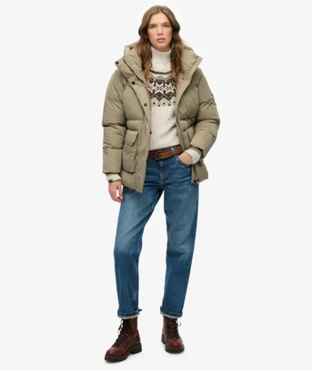 Superdry Women's Short Duvet Puffer Jacket Beige / Winter Twig Beige - 