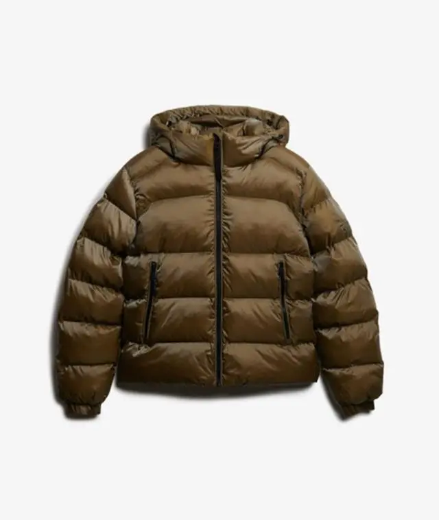 Superdry Women's Hooded Luxe Sports Puffer Jacket Khaki / Khaki Sheen - 