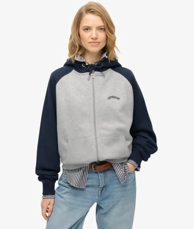 Superdry Women's Essential Logo Raglan Zip Hoodie Light Grey / Glacier Grey Marl/ Richest Navy -