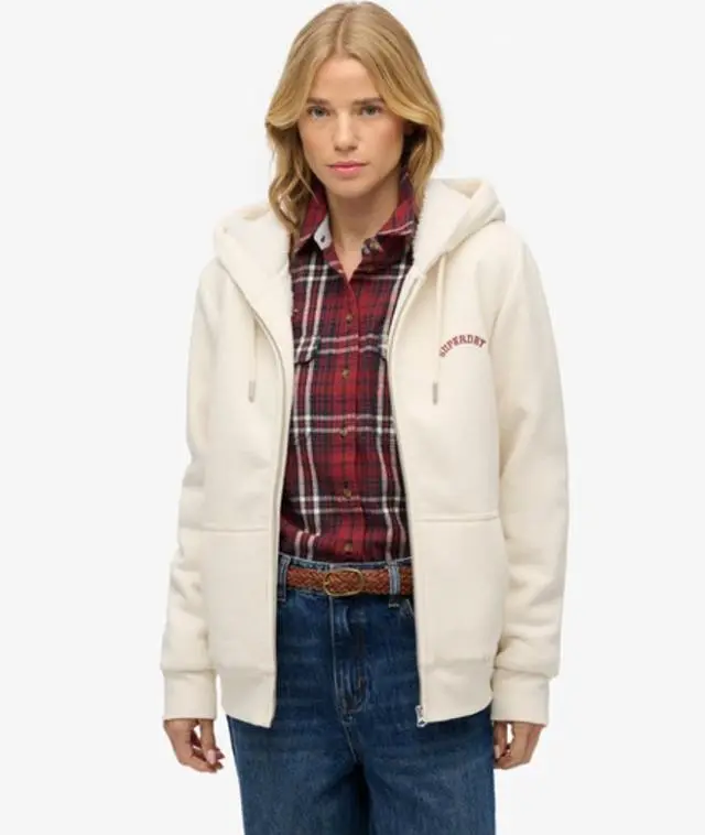 Superdry Women's Borg Lined Zip Hoodie White / Desert Bone Off White -