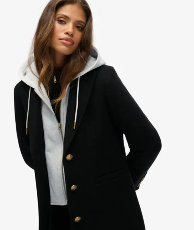 Superdry Women's 2 In 1 Wool Blend Coat Black - 