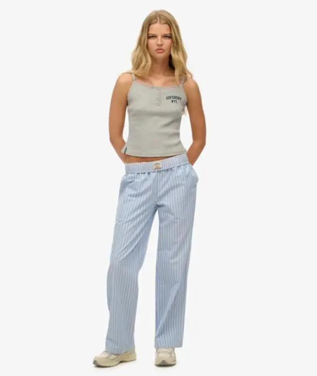 Superdry Women's Organic Cotton Stripe Elasticated Trousers Blue / Broker Blue Stripe -