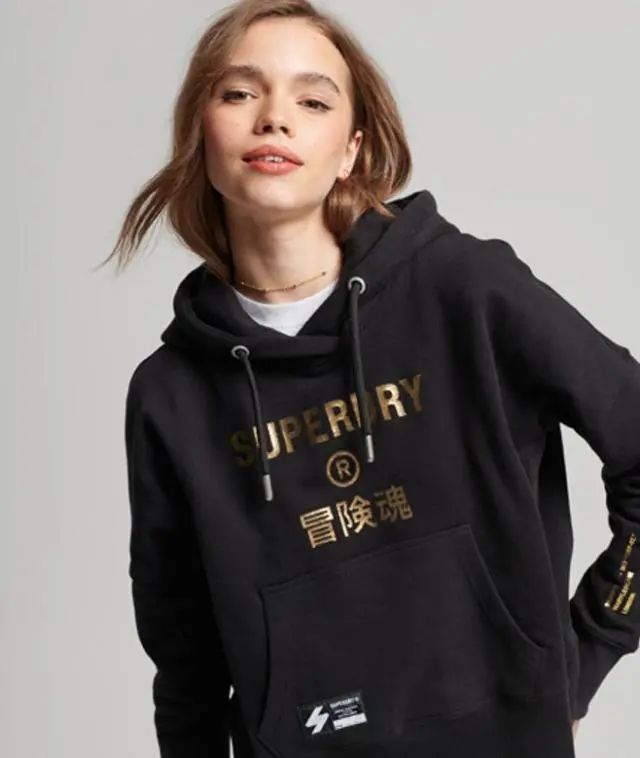 Superdry Women's Independent Logo Foil Crop Hoodie Black - 
