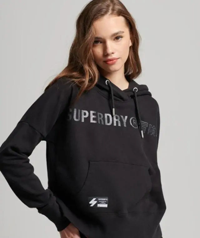 Superdry Women's Independent Logo Foil Crop Hoodie Black / Black 2 - 