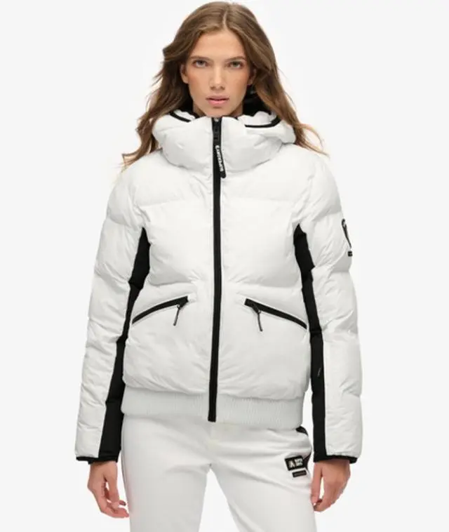Superdry & Co Women's Hooded Ski Bomber Jacket White / Optic - 