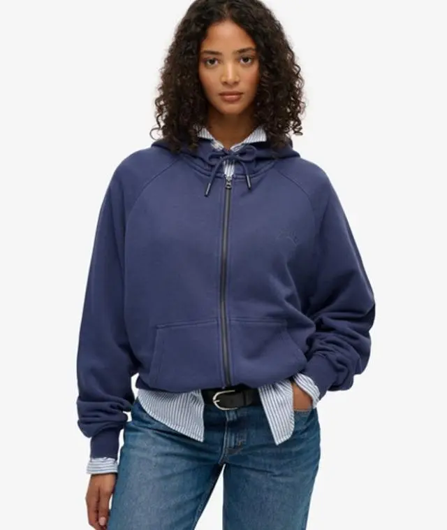 Superdry Women's Essential Logo Garment Dyed Zip Hoodie Navy / Mariner Navy -