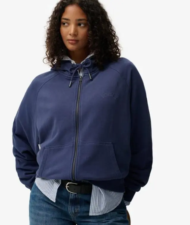 Superdry Women's Essential Logo Garment Dyed Zip Hoodie Navy / Mariner Navy - 