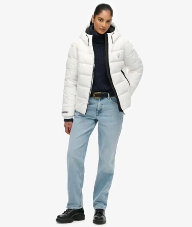 Superdry Women's Hooded Spirit Sports Puffer Jacket White / Optic - 