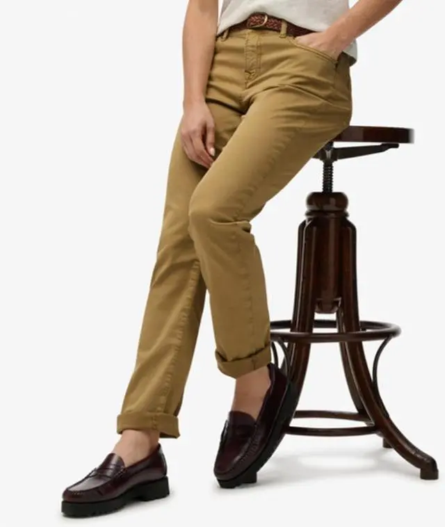 Superdry & Co Women's Mid Rise Slim Sateen Pants Brown / American Beige - 