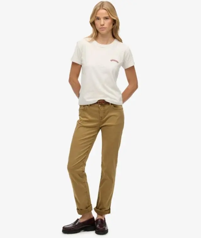 Superdry Women's Mid Rise Slim Sateen Pants Brown / American Beige -