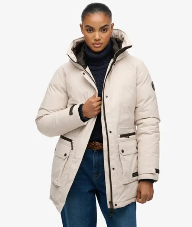 Superdry Women's City Padded Parka Jacket Grey / Off Grey -