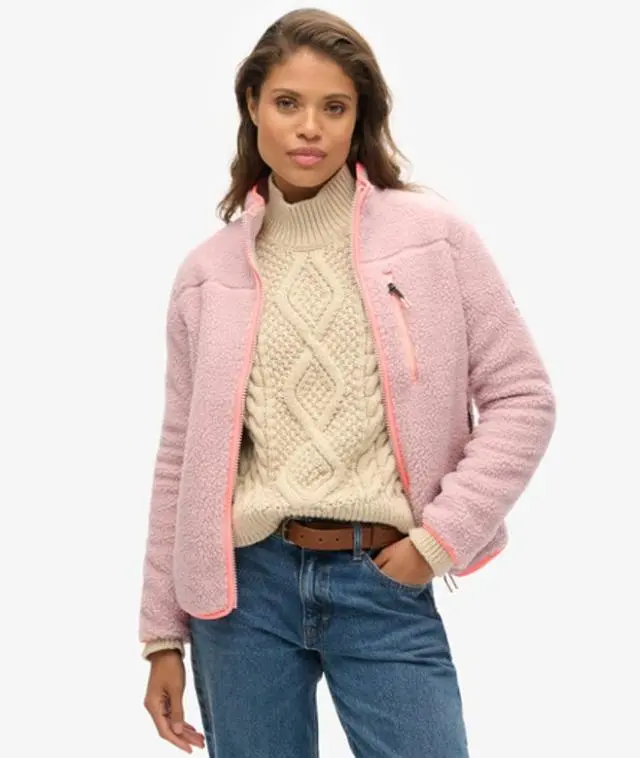 Superdry Women's Outdoor Full Zip Fleece White / Dusky Pink -