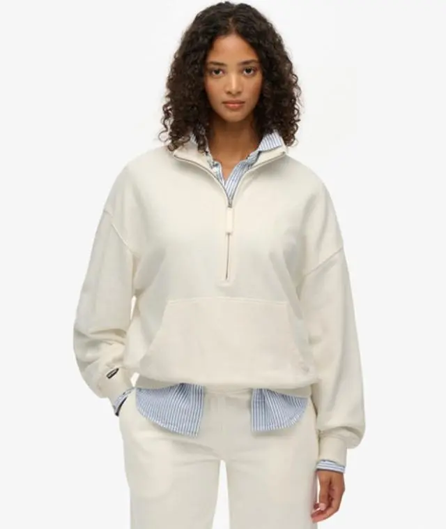 Superdry Women's Studios Half Zip Sweatshirt White / Off White -